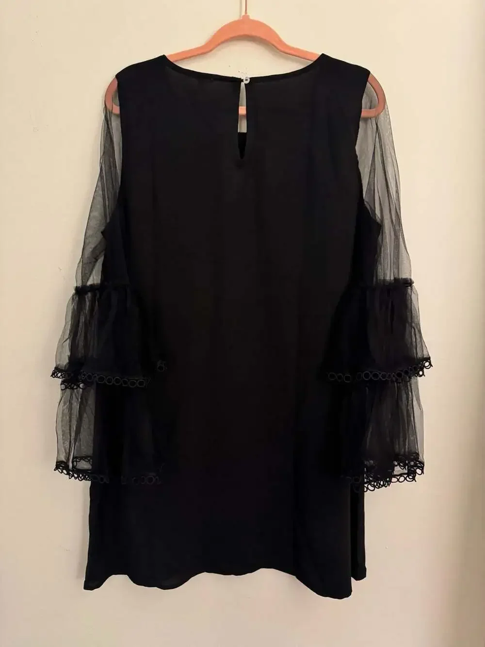 JODIFL NWT Black Tank Sheer Ruffle Net Sleeve Shift Dress - Picture 5 of 6